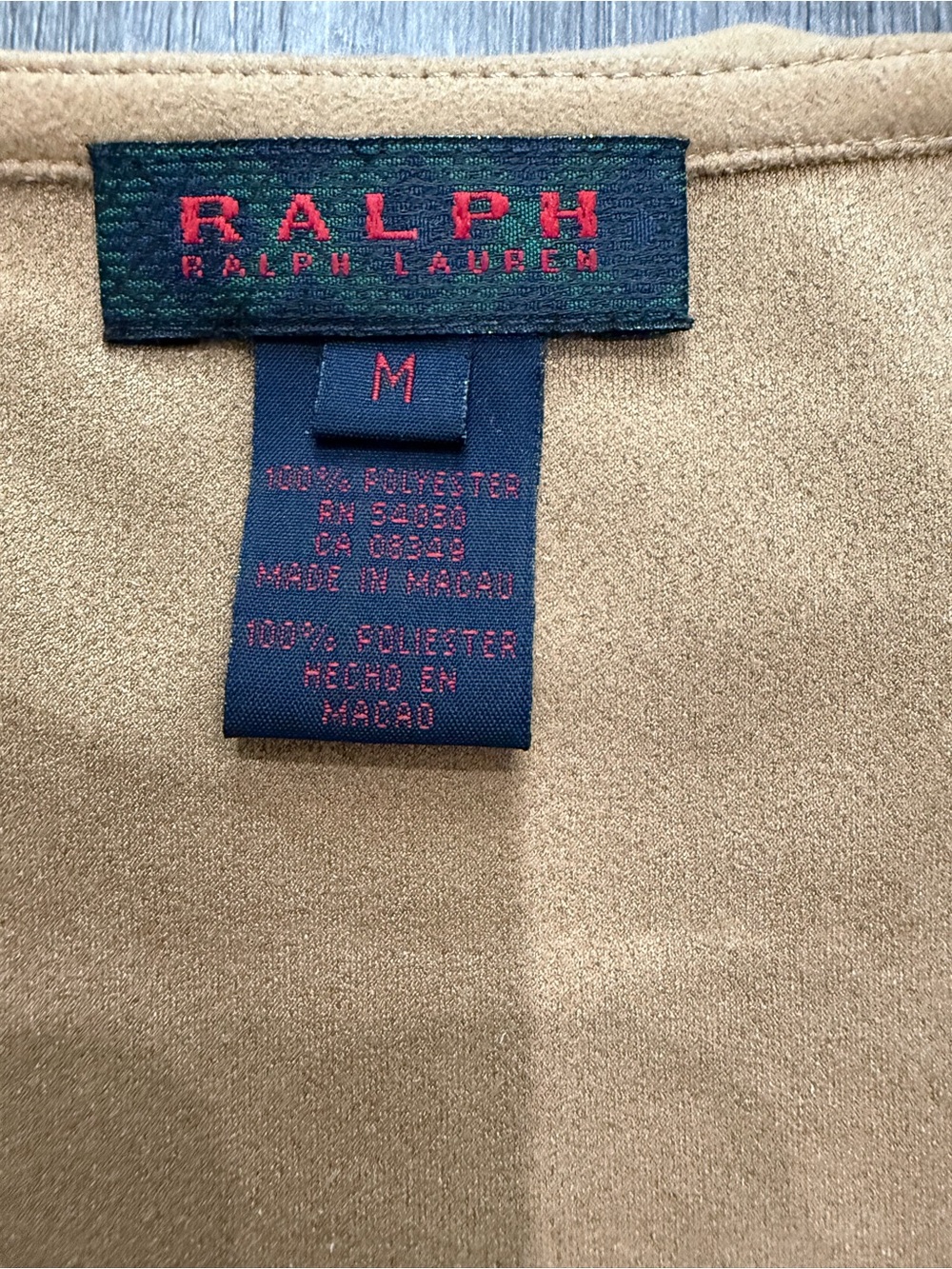 Ralph Lauren Tan Ruffle-Trim V-Neck Peplum Blouse - Picture 5 of 7